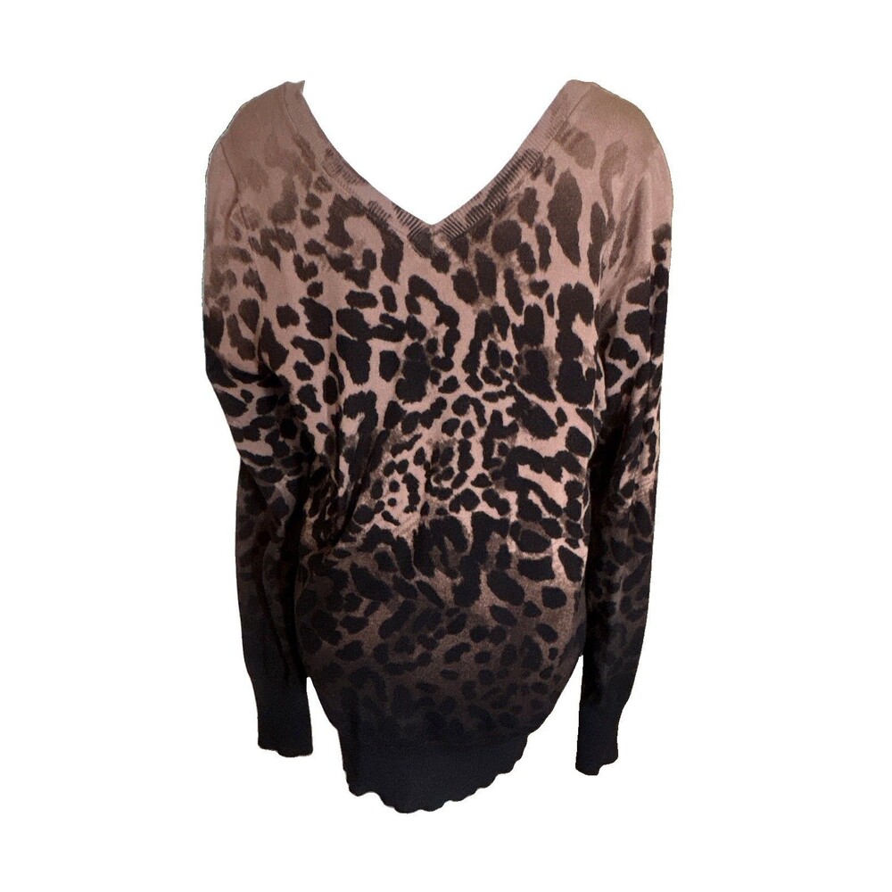 Lane Bryant Brown/Black Leopard Print V-Neck Long Sleeve Pullover Sweater 14/16 - Picture 2 of 8